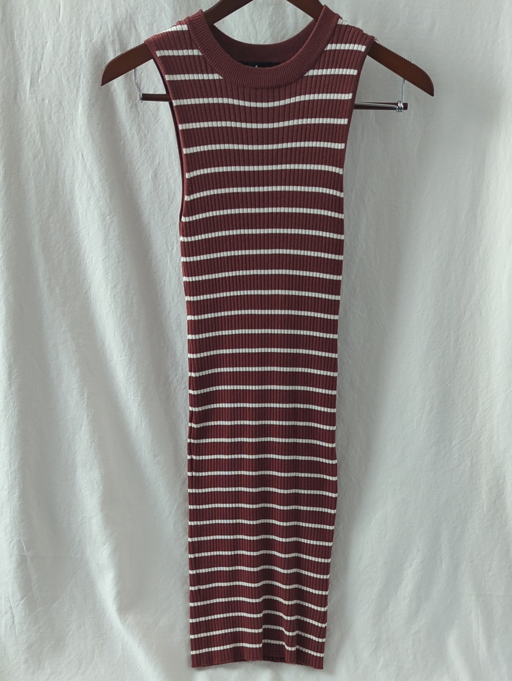 Lulus Syndicate Rust Brown Striped Ribbed Bodycon Midi Dress - Size Large